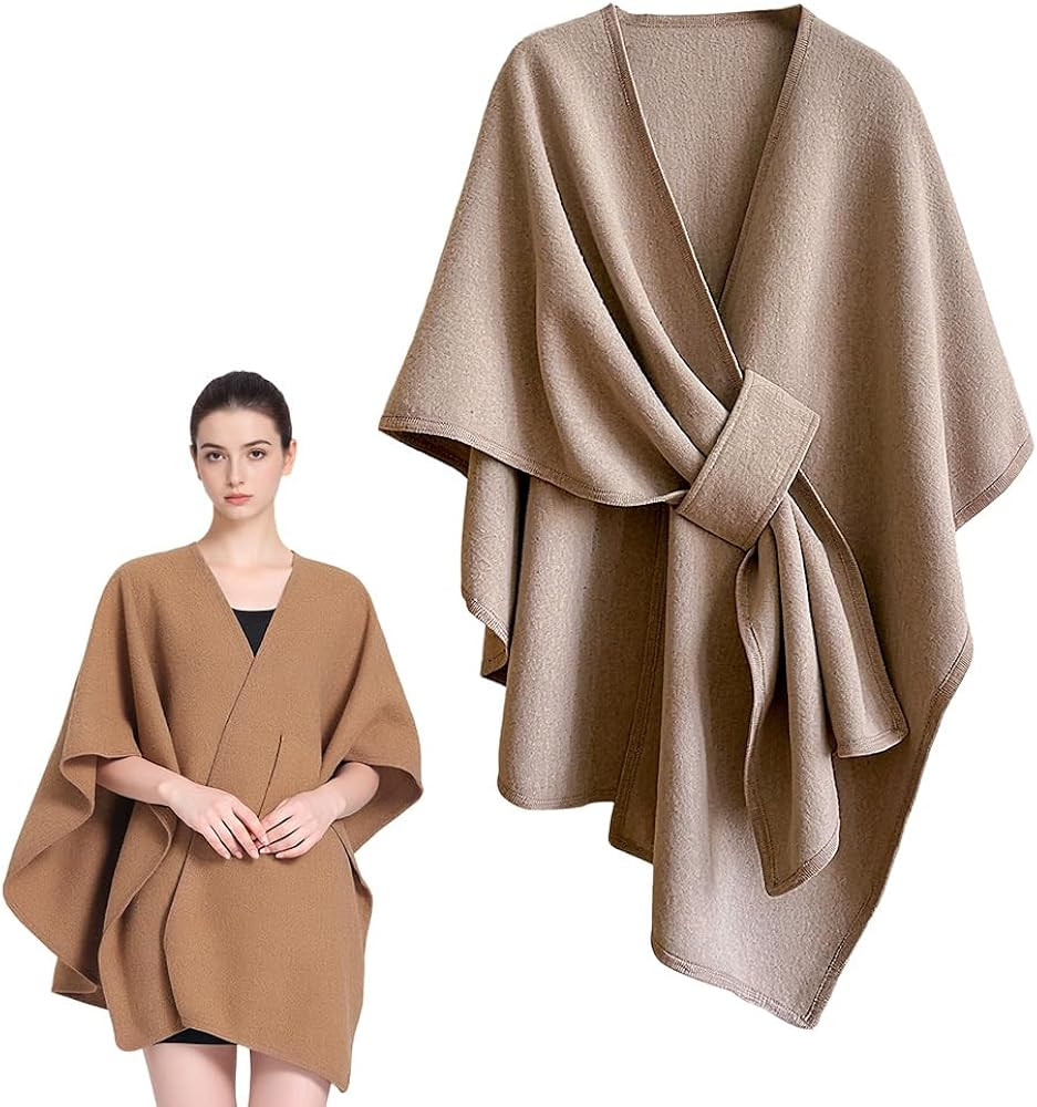 Women's Solid Color Cape Shawl, Elegant Shawl Wraps Soft Open Front Poncho Sweater, Knitted Cape ... | Amazon (US)