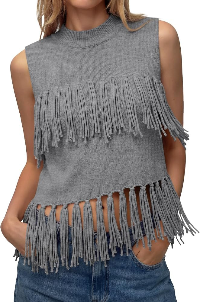 Tankaneo Womens Fringe Knit Tank Tops Lightweight Sleeveless Sweater Vest | Amazon (US)