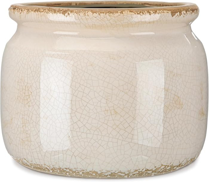 7.7\u2033 Large Vintage Ceramic Plant Pot Pure Beige Rustic Planter with Ice Crackle Glaze & Drai... | Amazon (US)