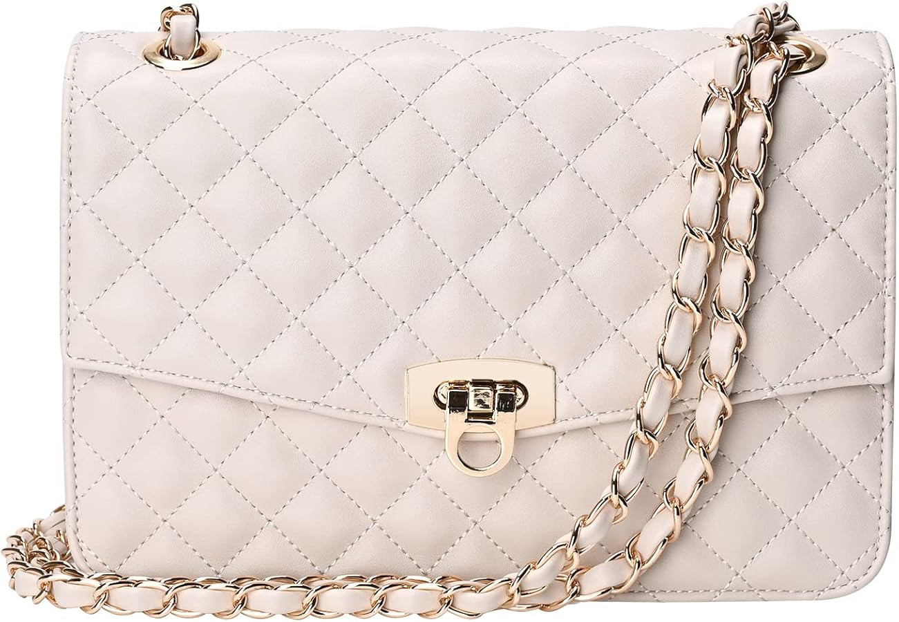 GM LIKKIE Quilted Shoulder Bag for Women, Medium Flap Crossbody Handbag with Chain Strap, Soft Ve... | Amazon (US)