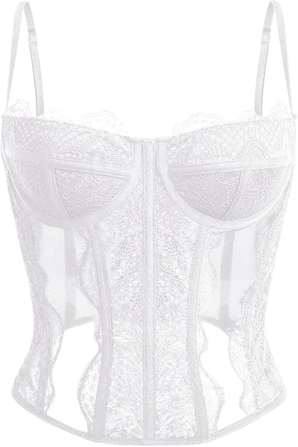 Dealmore Corset Tops For Women Going Out Lace Mesh Date Night Top Spaghetti Strap Party Club Top | Amazon (US)