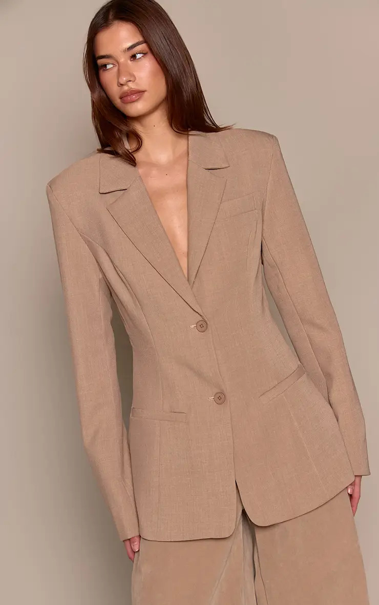 Stone Backless Fitted Blazer | PrettyLittleThing | PrettyLittleThing UK