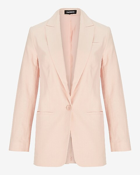 Linen-Blend One Button Boyfriend Blazer | Express