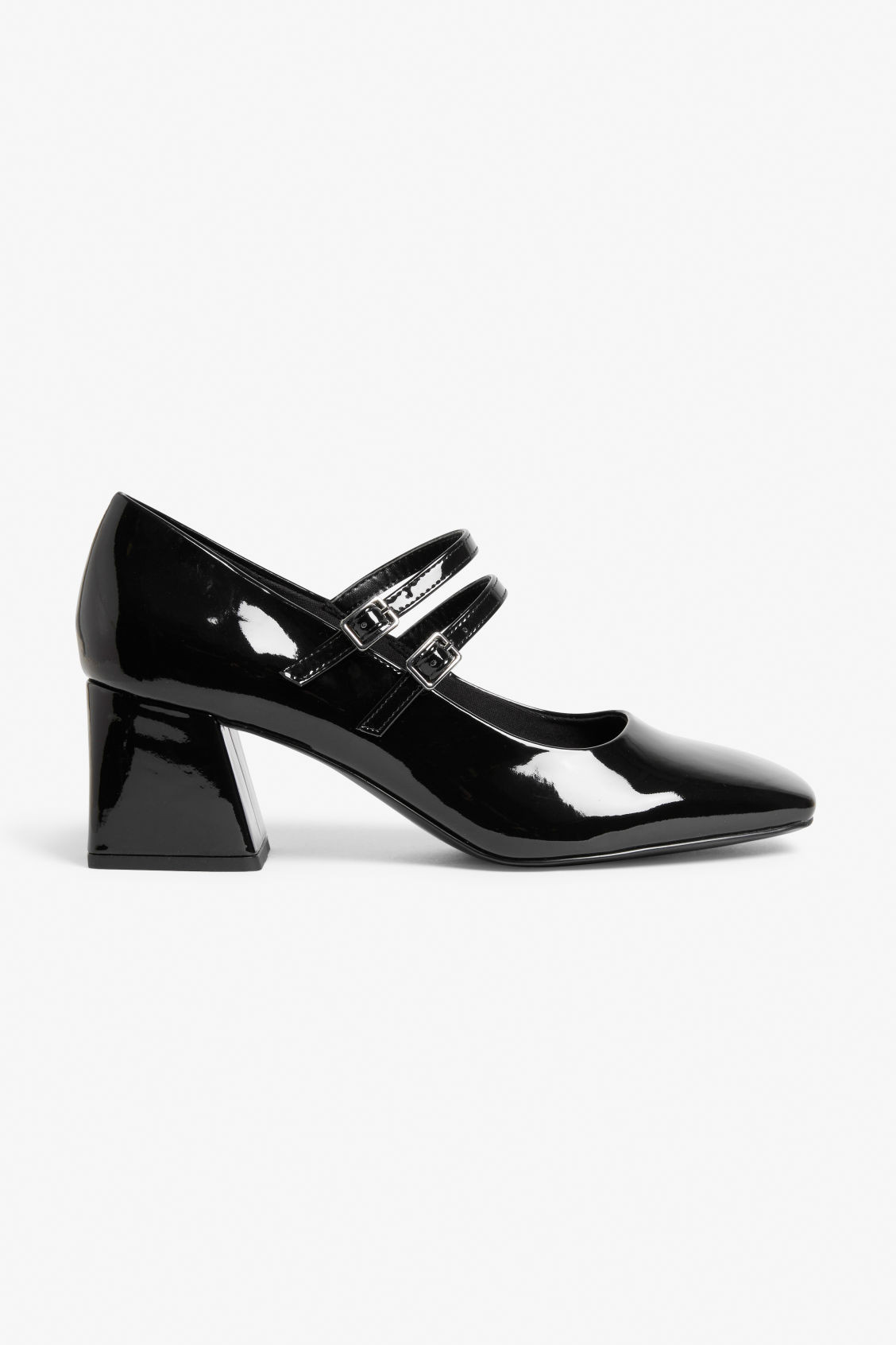 Square toe block heel Mary Jane shoes - Black | Monki