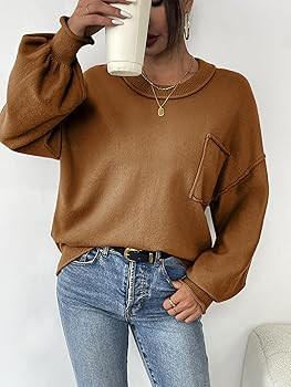 Zeagoo Womens Sweaters 2024 Fall Trendy Outfits Long Sleeve Crew Neck Knit Lantern Pullover Sweat... | Amazon (US)