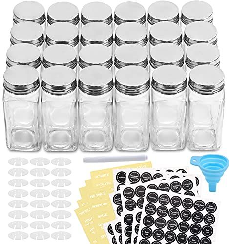AOZITA 24 Pcs Glass Spice Jars/Bottles - 4oz Empty Square Spice Containers with Spice Labels - Shake | Amazon (US)