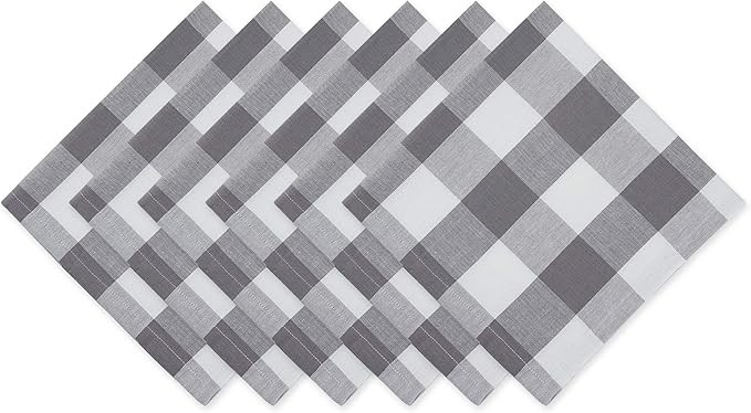 DII Buffalo Check Collection, Classic Farmhouse Cloth Napkin Set, 20x20, Gray & White, 6 Piece | Amazon (US)