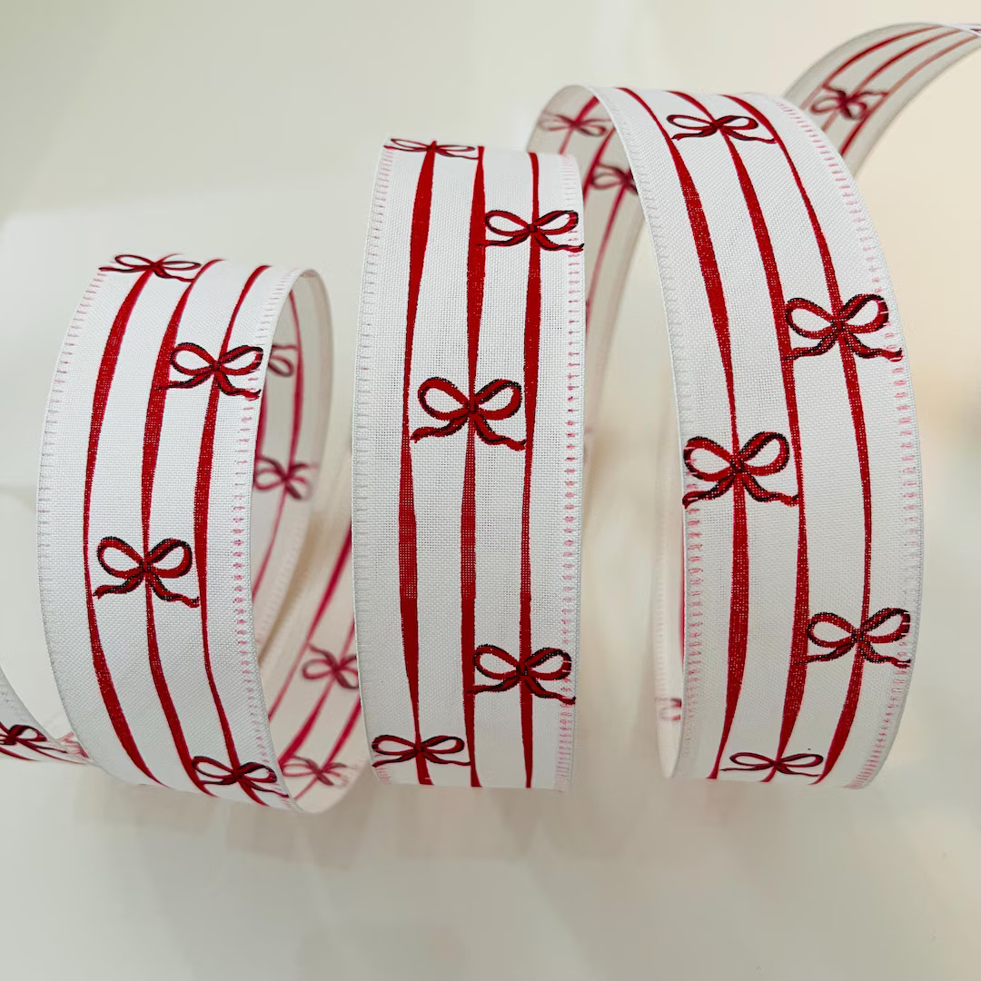 1.5” Red & White Christmas Bow Wired Ribbon #799 - Etsy | Etsy (US)