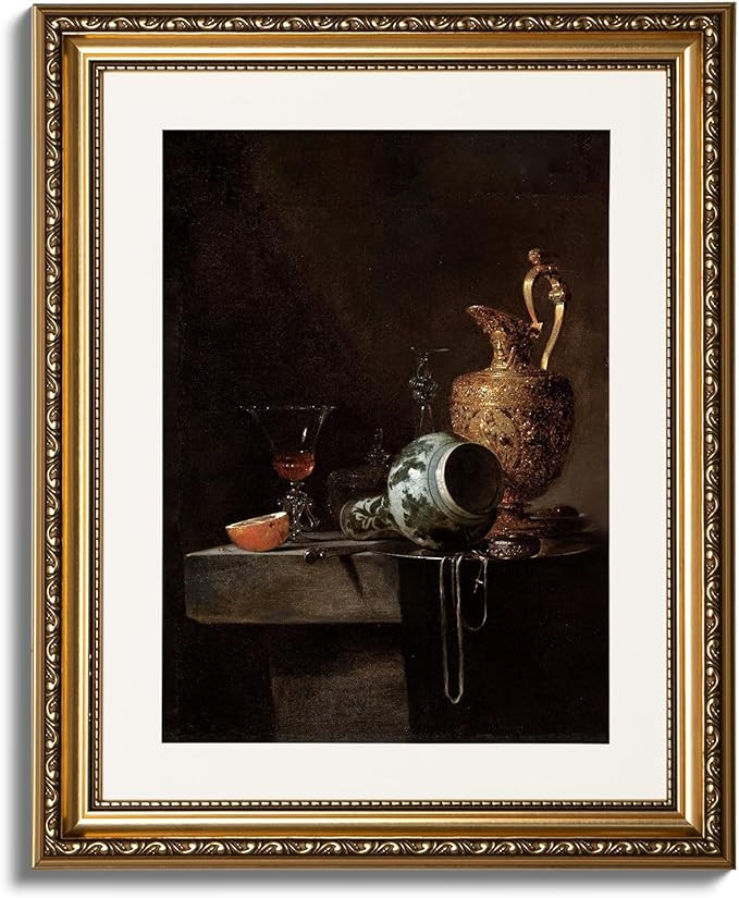 VIYYIEA Gold Framed Wall Art Canvas Print Home Decor Opulent Vase Still Life Aesthetic Room Decor... | Amazon (US)