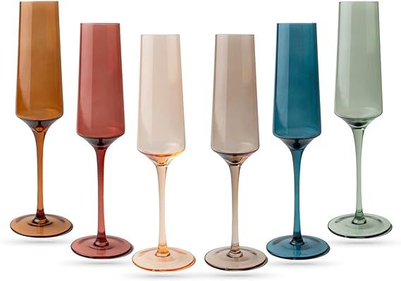 Saludi Colored Champagne Flutes - As Seen on 'Bachelor in Paradise' - 7oz (Set of 6) Stemmed Mult... | Amazon (US)