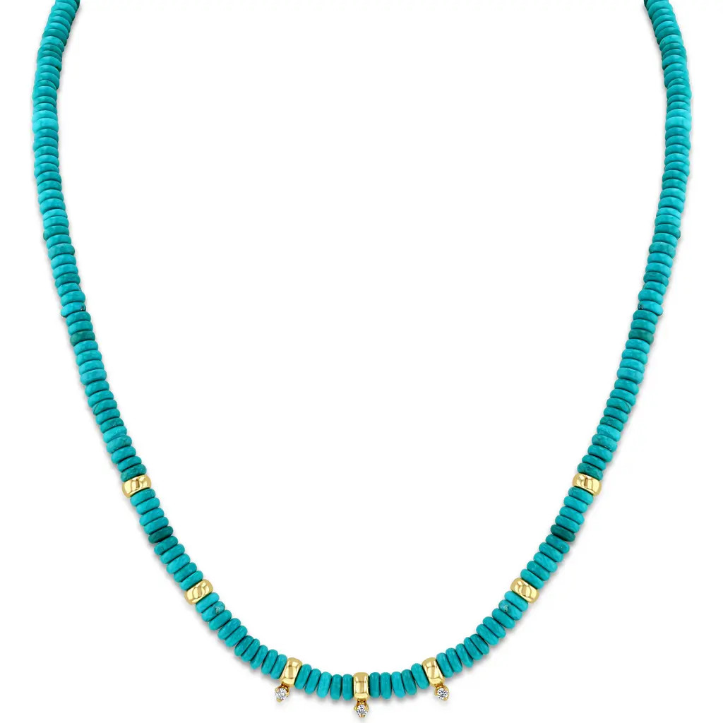 Zoë Chicco Turquoise & Rondelle Gold Bead Necklace with Diamonds in Yellow Gold at Nordstrom, Size 18 | Nordstrom