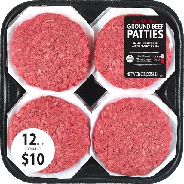 All Natural*, 80% Lean/20% Fat, Ground Beef, Patties, 12 Count, 2.25lbs, (Fresh) | Walmart (US)