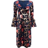 Womens Foil Floral Plunge Wrap Dress - Navy Blue, Navy Blue | Topshop UK