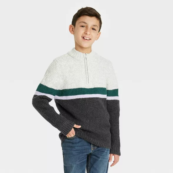 Boys' Cozy Mock Neck Zip-Up Pullover Sweater - Cat & Jack™ | Target