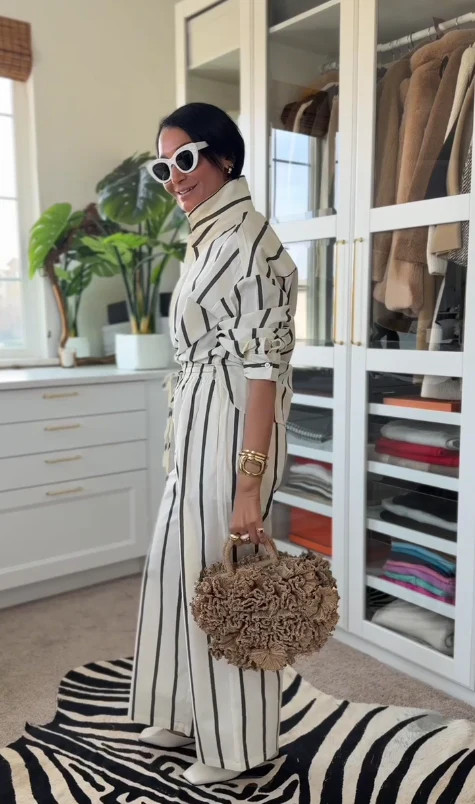 Hilda Striped Straight Leg Pants with Elastic Waistband | Benaar La