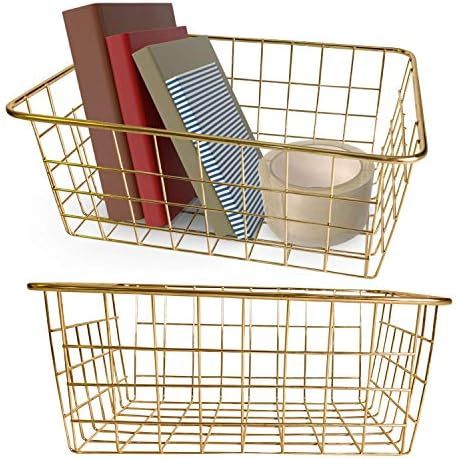 Vlish 2 Gold Wire Baskets - Gold 2 Pack Wire Basket Set | Storage | Decor | Crafts | Kitchen Orga... | Amazon (US)