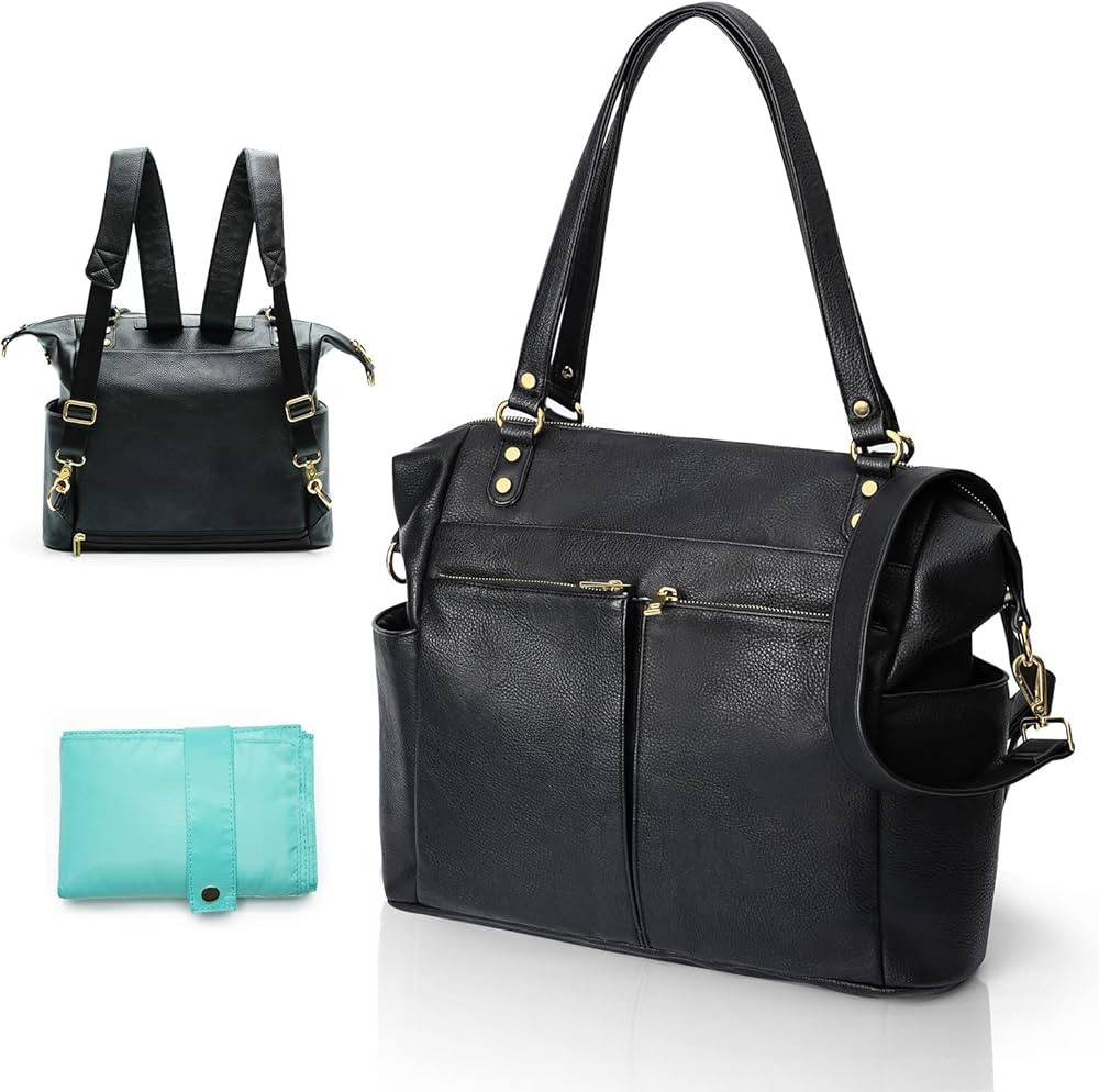 MOMINSIDE Diaper Bag Tote, Leather Diaper Bag Backpack with 14 Pockets, Convertible Baby Bag for ... | Amazon (US)