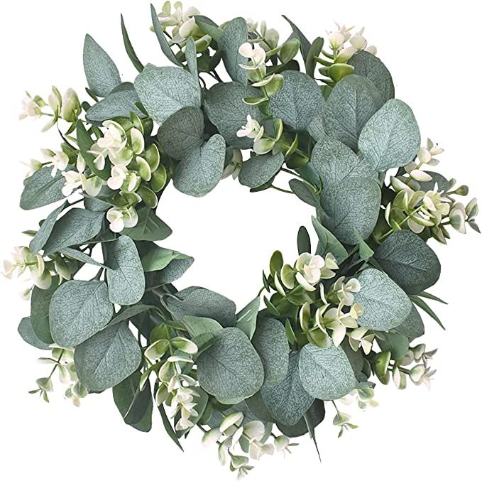 IRONLAND 12" Artificial Eucalyptus Wreath for Front Door Small Spring Summer Wreath Little Green ... | Amazon (US)