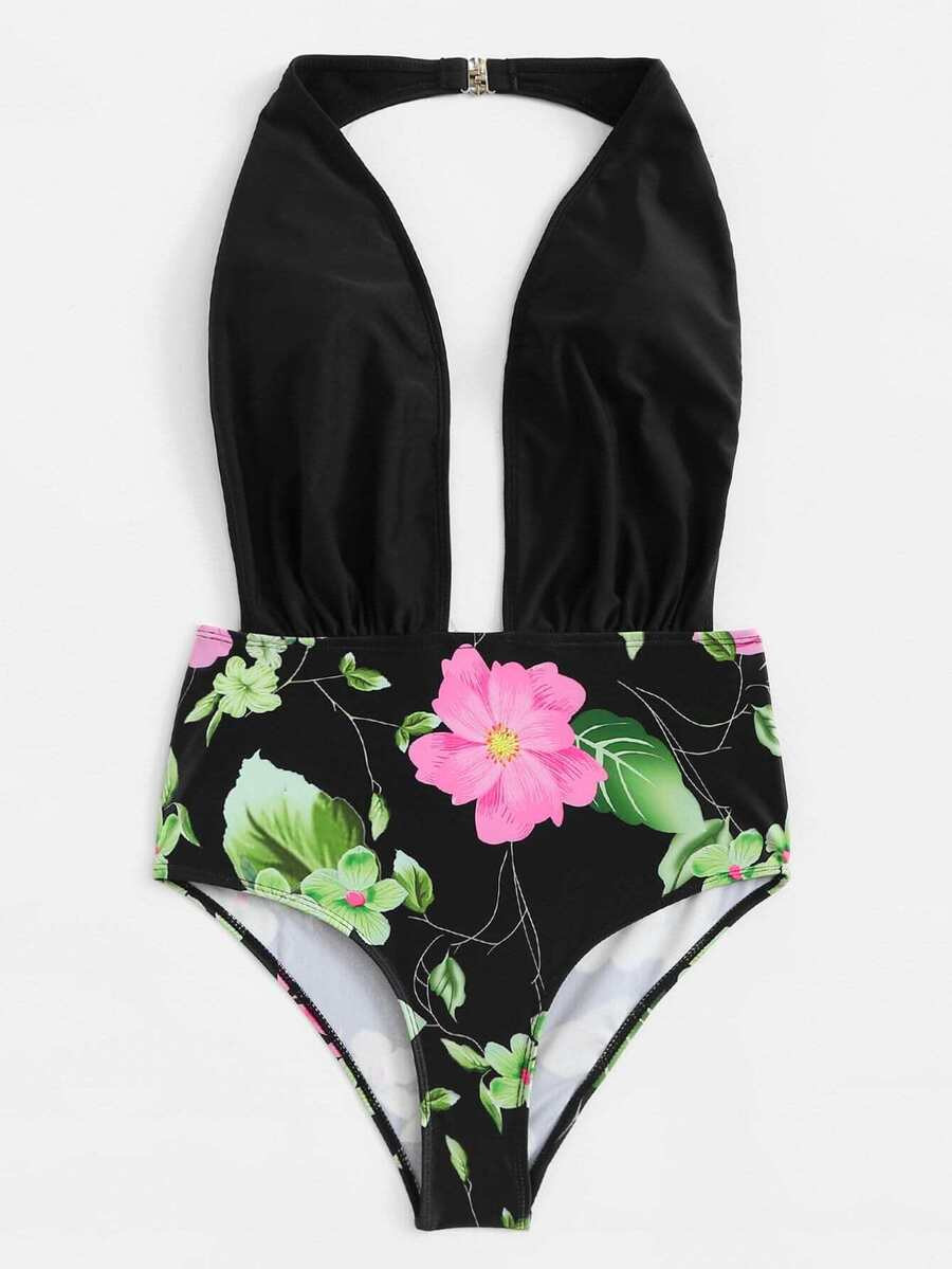 Open Back Floral Swimsuit | SHEIN