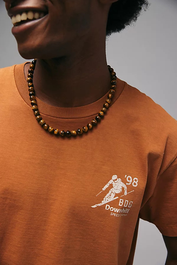 Stone Beaded Necklace in Brown, Men's at Urban Outfitters | Urban Outfitters (US and RoW)