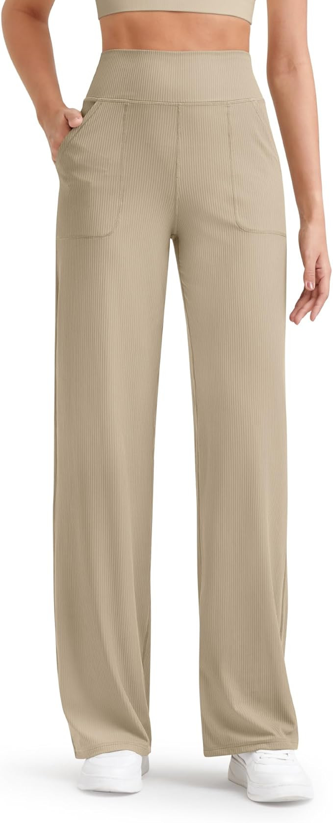 G4Free Women's Ribbed Knit Wide Leg Pants with Pockets Lightweight Stretchy Yoga Pants Casual Lou... | Amazon (US)