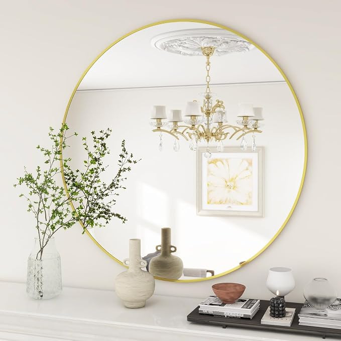 BEAUTYPEAK 20 Inch Round Mirror, Metal Frame Circle Mirror, Wall Mounted for Entryway, Bathroom, ... | Amazon (US)