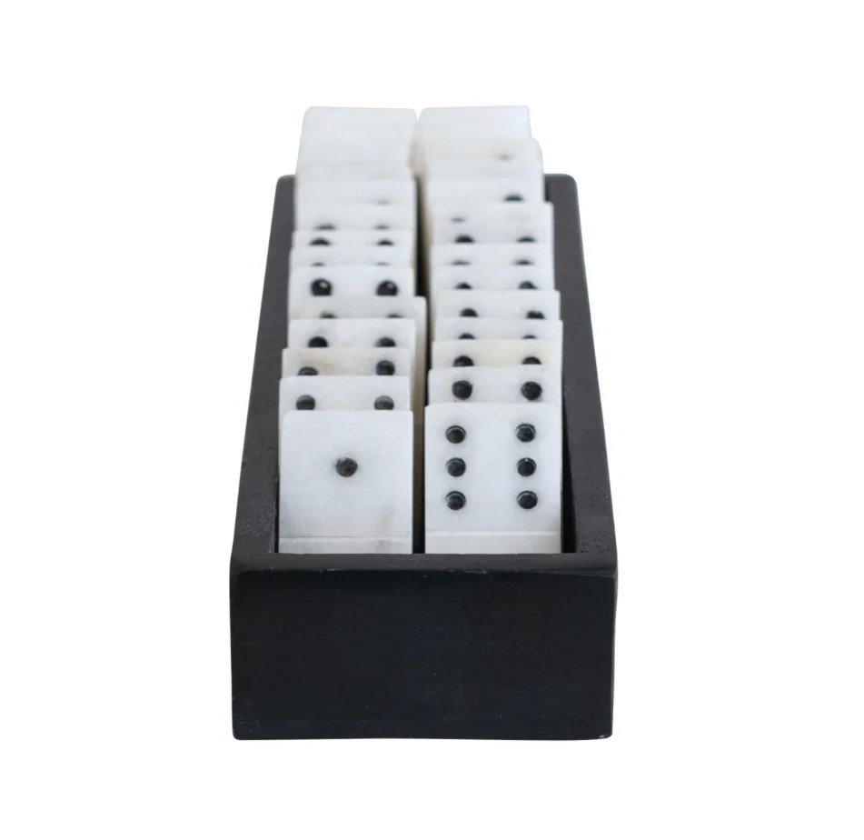 Handmade Alabaster Dominoes in Soapstone Box, Set of 29 | Ama La Vita