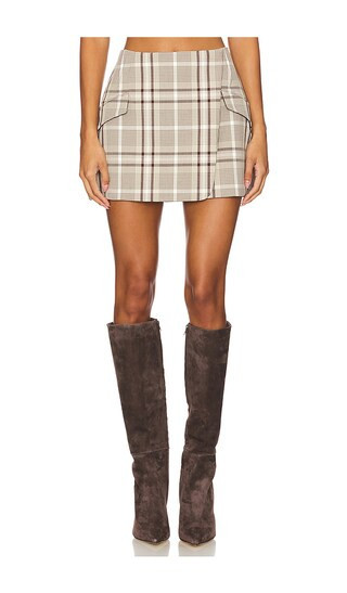 SIMKHAI Payton Wrap Mini Skirt in Tan. - size 8 | Revolve Clothing (Global)