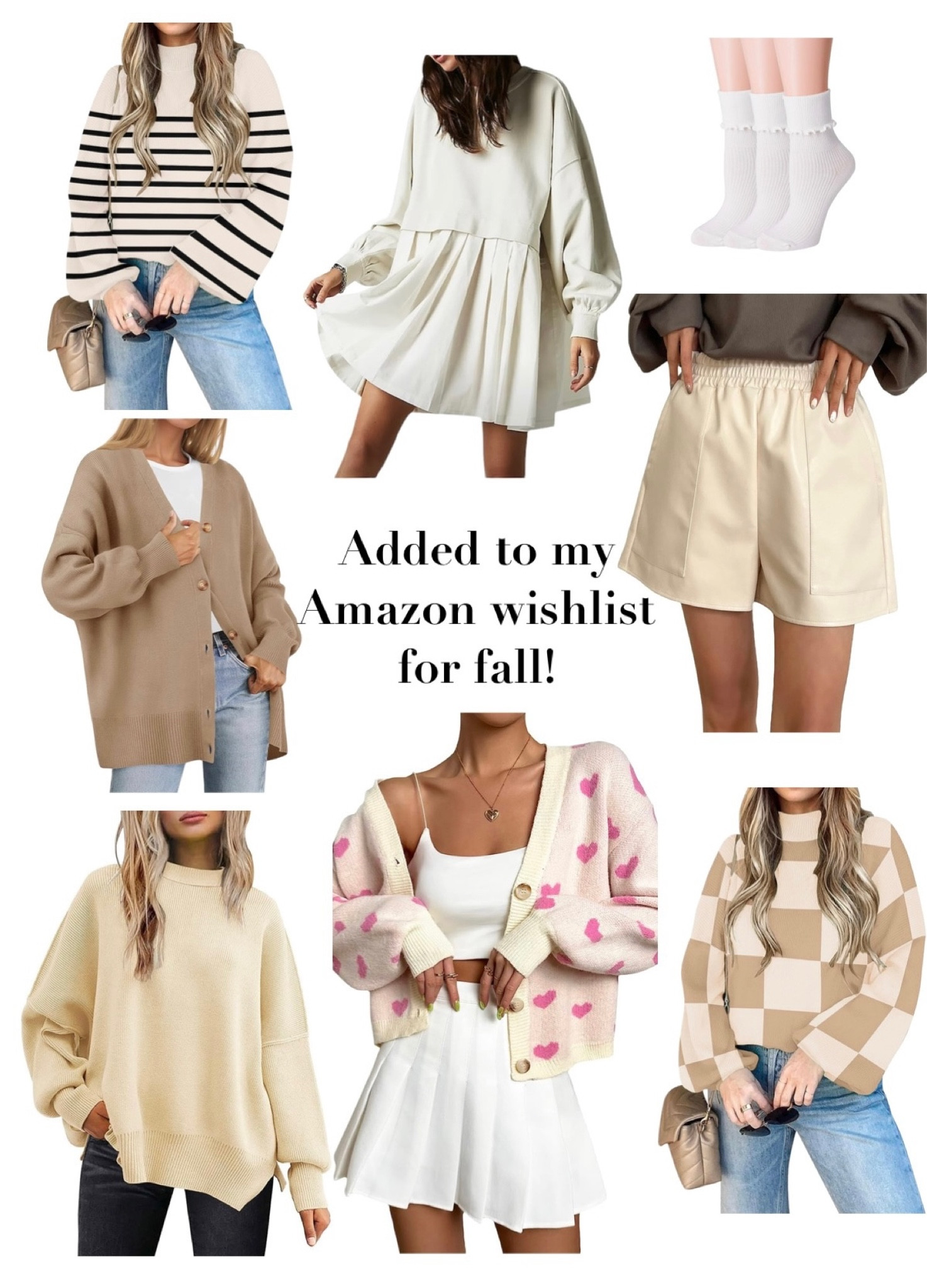 On my Amazon wishlist for fall! So many good sweaters, love the leather shorts & these socks are perfect for loafers and sneakers! The dress is giving designer vibes! 

#LTKSeasonal #LTKunder50 #LTKunder100