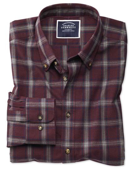 Slim fit burgundy and blue check herringbone melange shirt | Charles Tyrwhitt US