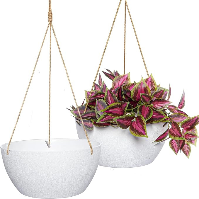 13 Inch 2 Pack Large Hanging Planters for Indoor Outdoor Plants, Plastic Hanging Basket Pots for ... | Amazon (US)
