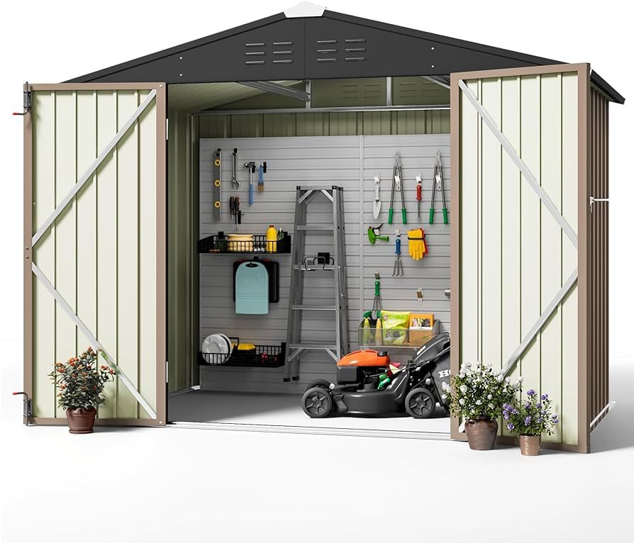Greesum Metal Outdoor Storage Shed 8FT x 6FT, Steel Utility Tool Shed Storage House with Door & L... | Amazon (US)