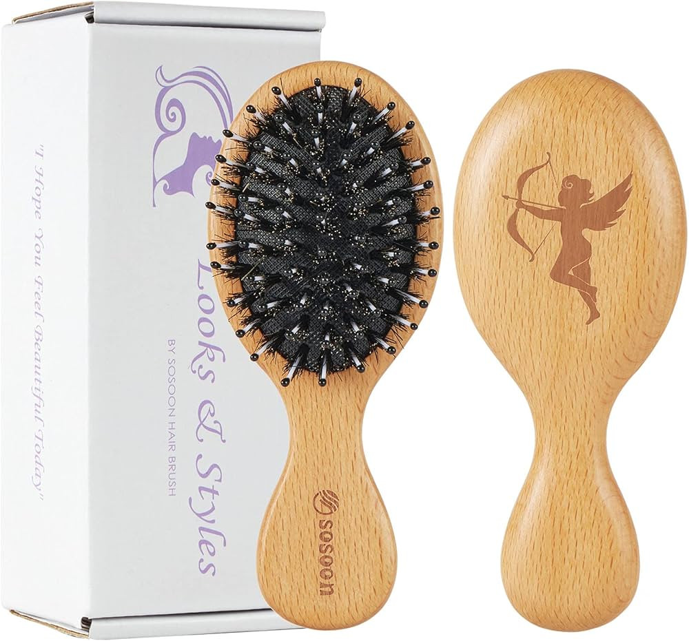 Hair Brush, Pocket Mini Travel Boar Bristle Hairbrush for Thick Thin Curly Straight Long Short We... | Amazon (US)