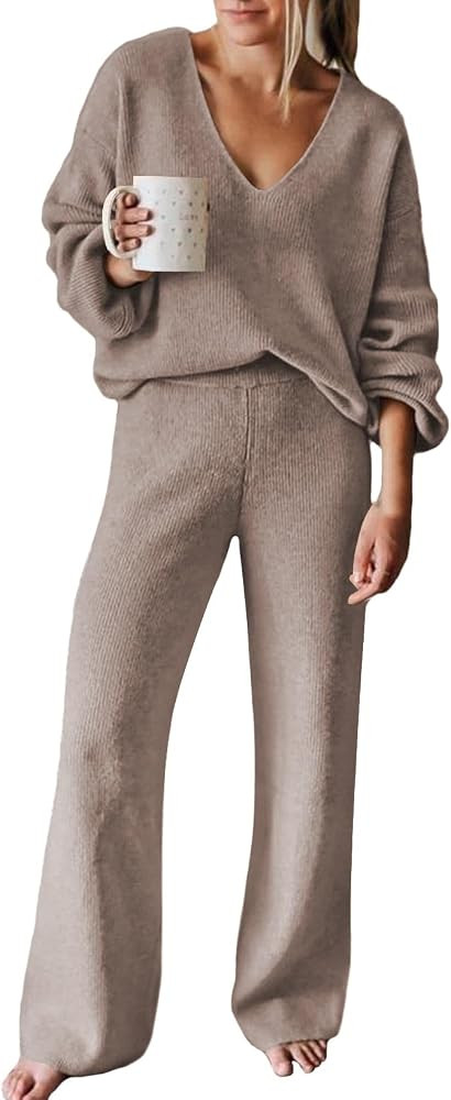 Pink Queen Women's 2 Piece Long Sleeve Top and Wide Leg Pants Sweater Set | Amazon (US)