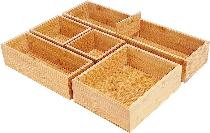 Fabsome Bamboo Drawer Organizer Box Set, 5 Individual Storage Containers for Makeup Utensil, Draw... | Amazon (US)