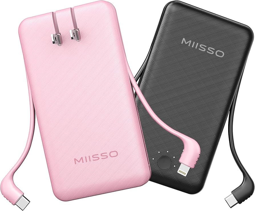 miisso Ultra Slim 10000mAh Power Bank Built-in Cables and Foldable AC Wall Plug, Pocket Size USB ... | Amazon (US)
