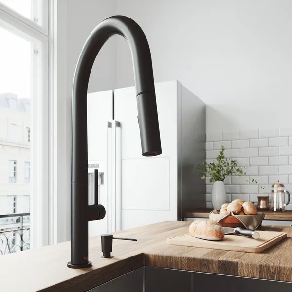 VG02029MB Greenwich Pull Down Single Handle Kitchen Faucet with Soap Dispenser | Wayfair Professional
