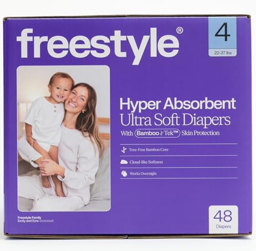Freestyle BambooTek Diapers – (Size 4) Hyper Absorbent & Non-Toxic – Disposable Diapers for Sensitive Skin – Ultra Soft Diaper's (22-37 lbs) – 48 Count | Amazon (US)