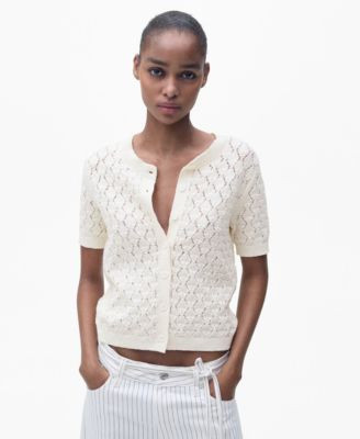 Mango Women's Short Sleeve Openwork Knit Cardigan Sweater - Macy's | Macy's