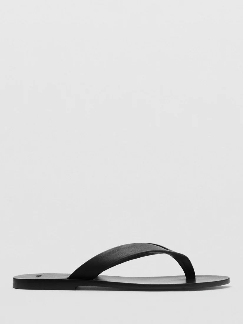 MangoFilo Leather Thong Sandals, Black, 2 | John Lewis (UK)