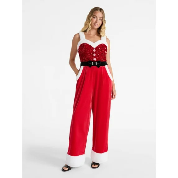 No Boundaries Santa Sequin Jumpsuit, Women’s | Walmart (US)