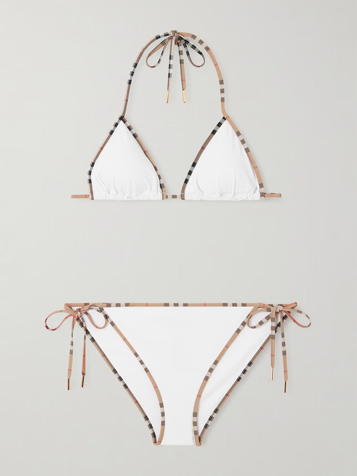 Burberry - Mata Checked-piped Triangle Bikini - White | NET-A-PORTER (US)
