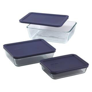 Simply Store 6-Piece Rectangle Glass Storage Set with Blue Lids | The Home Depot