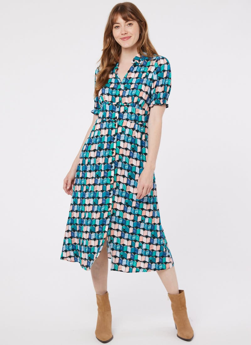 Finette Book Print Midaxi Tea Dress | Joanie