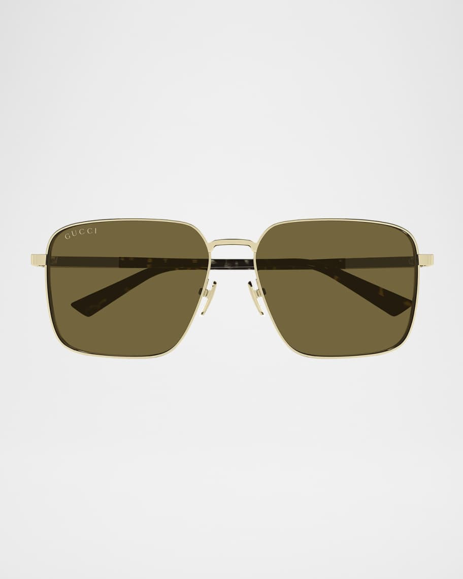 Gucci Subtle Web 60mm Metal Square Sunglasses | Neiman Marcus