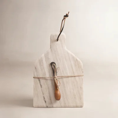 Millings Marble Cheese and Cutting Board with Handle, Leather Tie, and Canape Knife | Birch Lane