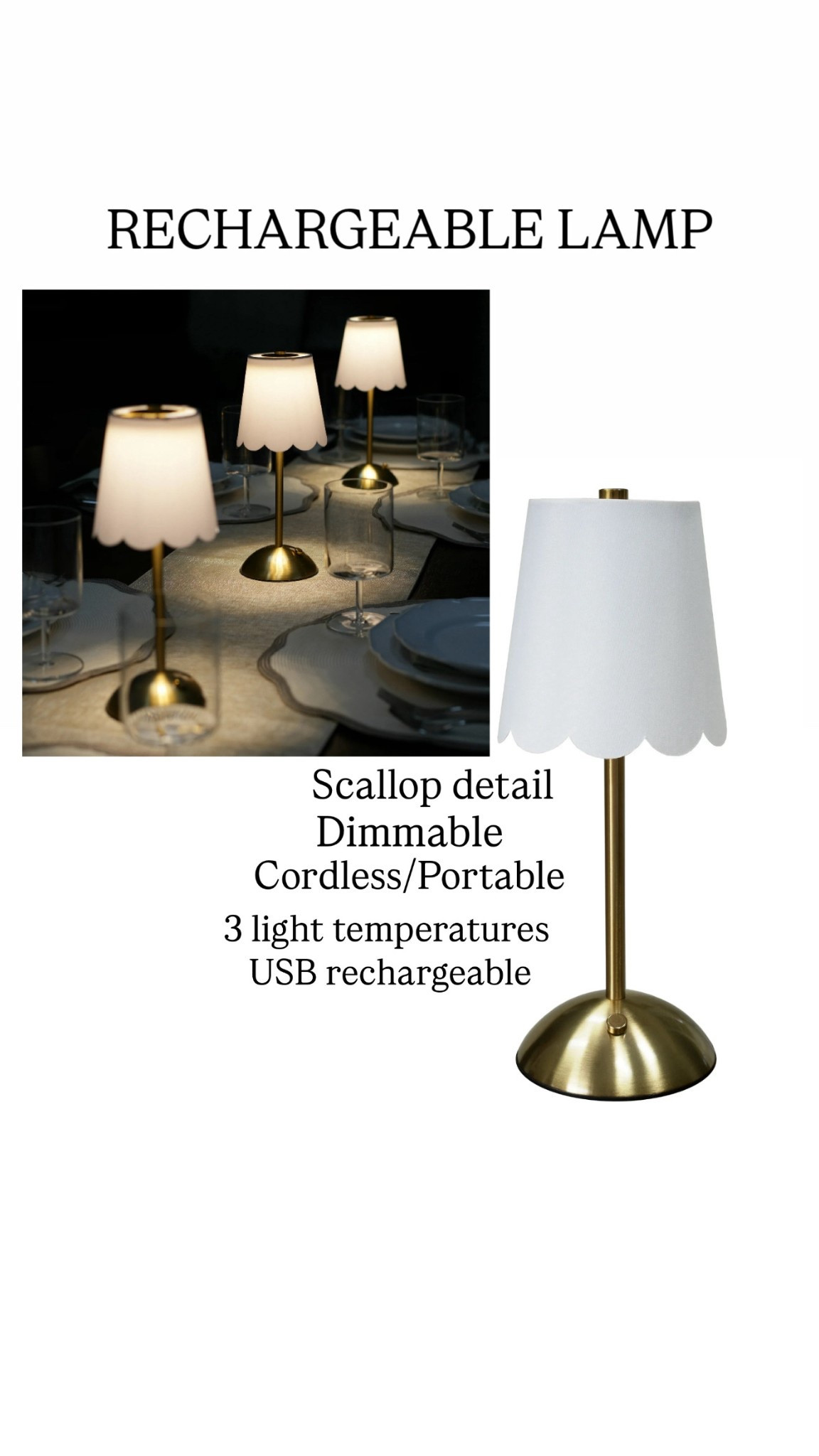 BACK IN STOCK- Rechargeable lamp 

Scallop detail
Dimmable
Cordless/Portable
3 light temperatures
USB rechargeable

#LTKSeasonal #LTKHome #LTKFindsUnder50