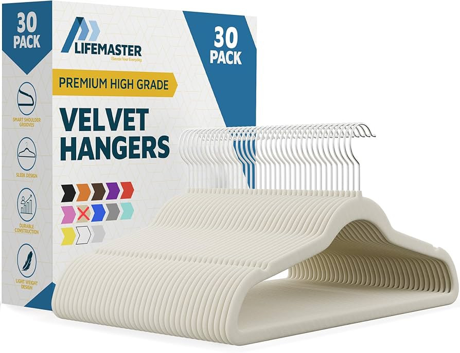 Lifemaster Velvet Non-Slip Hangers - 30 Pieces Non-slip Coat Hanger Set with 360° Swivel Hook, S... | Amazon (US)