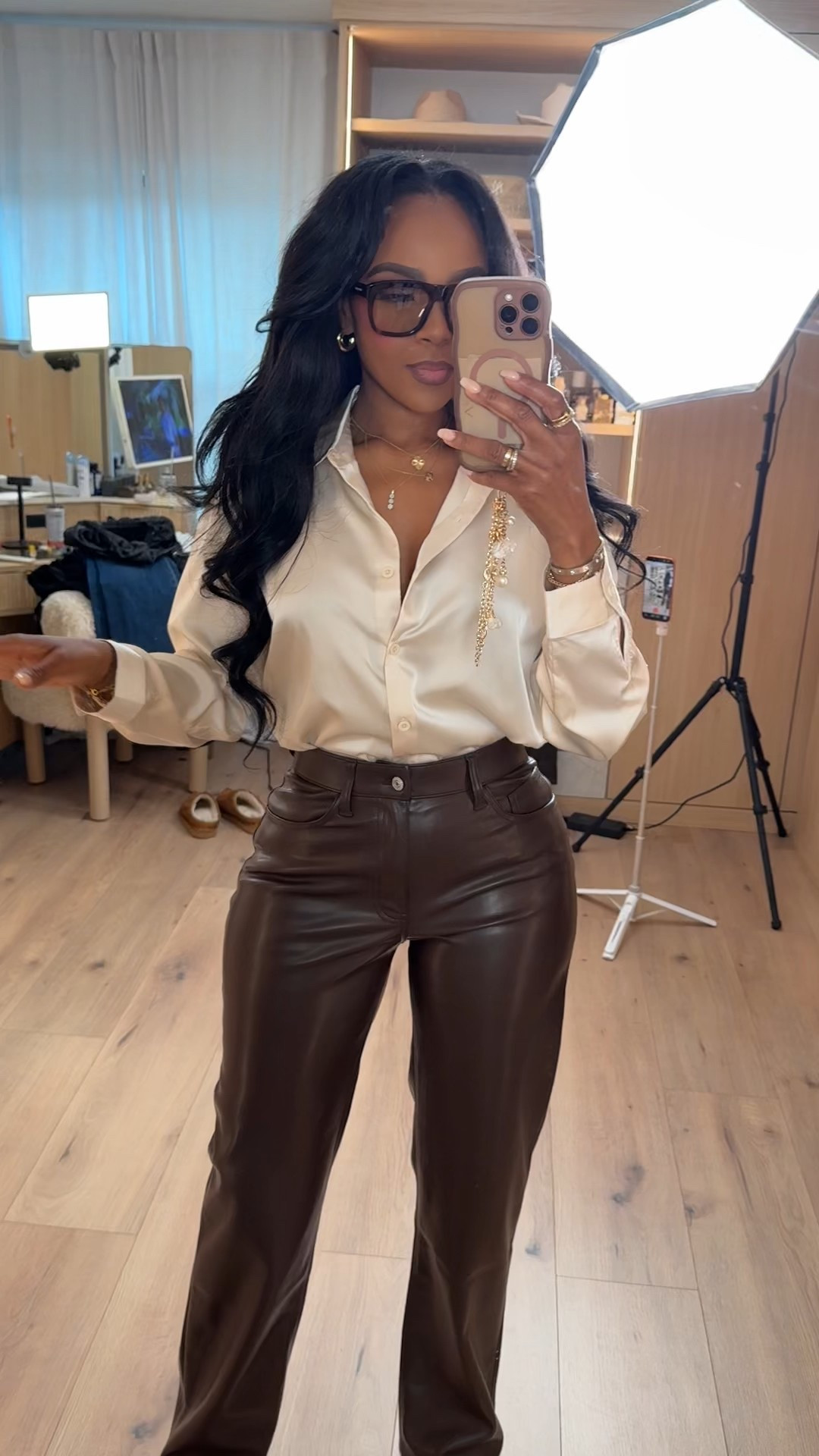 Polished, powerful, and effortlessly chic — this crisp button-down paired with rich faux leather pants creates the perfect elevated neutral look. Finished with pointed heels and statement glasses for a confident, modern vibe.

Perfect for work meetings, dinner plans, and stylish city days.

📏 Sizing: Top (Small), Pants (27 Long), Heels (TTS)  
📐 Measurements: 5'4", 138 lbs, 34D bust, 27" waist, 40" hips

Classic button-down styling, faux leather pants outfit, chic neutral looks, elevated everyday outfits, modern workwear inspiration, polished casual fashion.

Follow me on Instagram and YouTube @kirasfashionfinds

#LTKgrwm #LTKootd