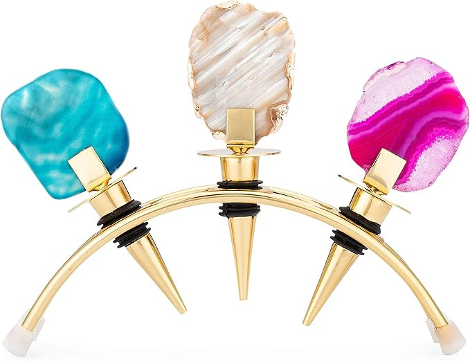Wine Stoppers, Decorative Wine Bottle Stoppers with Gold stand. Set of 3 Crystal Wine Corks, Stai... | Amazon (US)